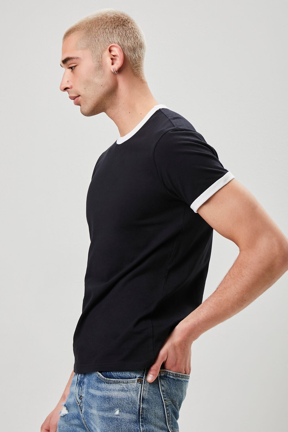  Forever 21 Crew Neck Ringer Tee - black white - Bonton