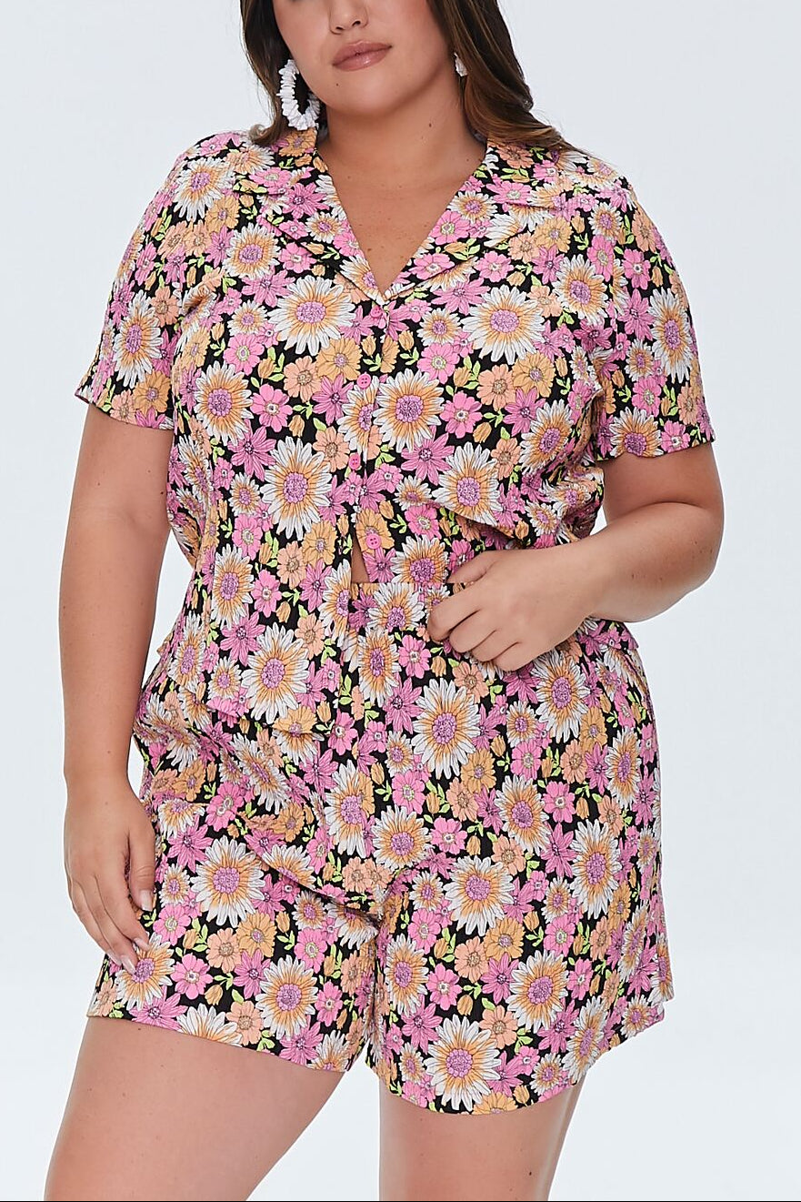  Forever 21 Plus Size Floral Print Shorts - black-multi - Bonton