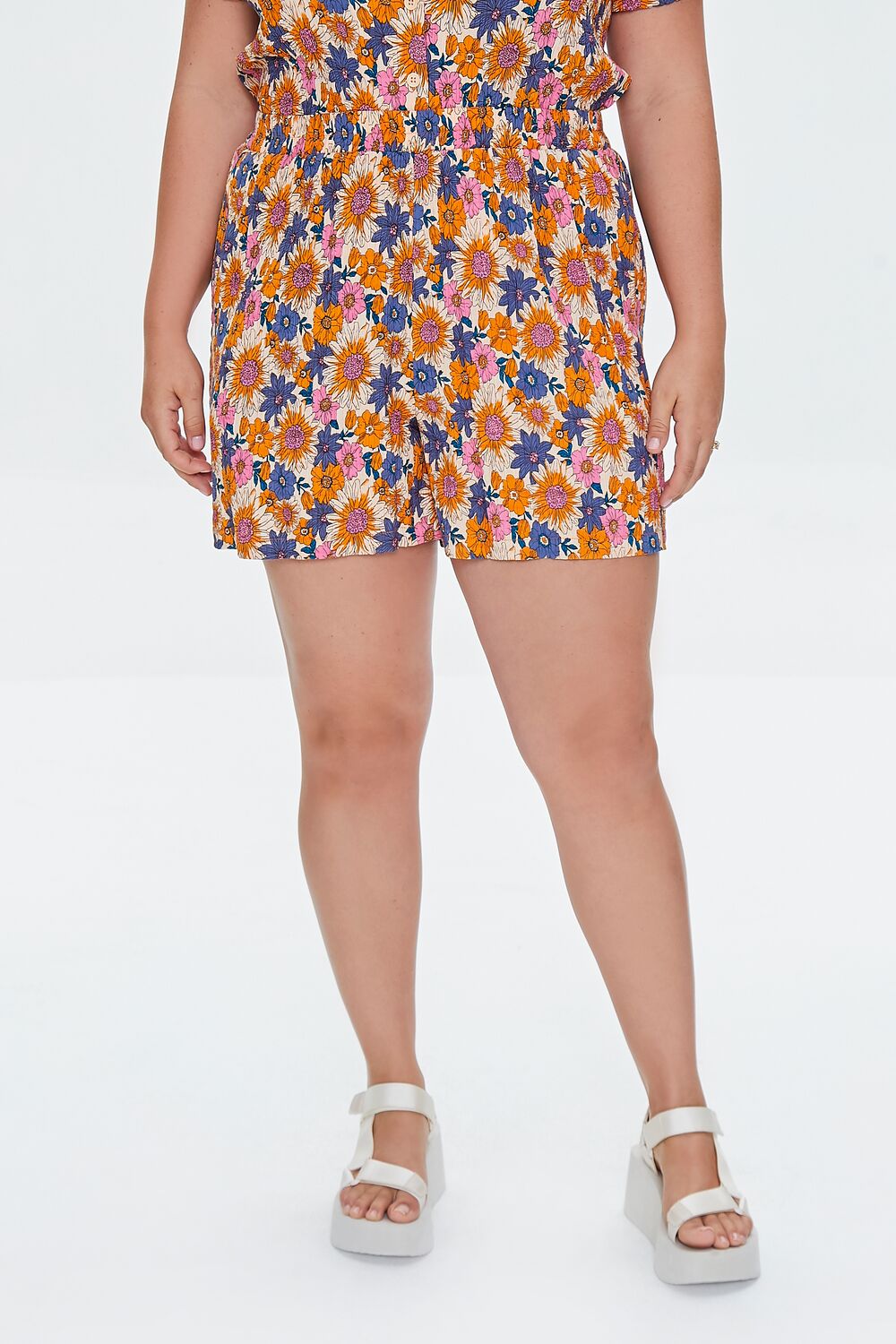  Forever 21 Plus Size Floral Print Shorts - black-multi - Bonton