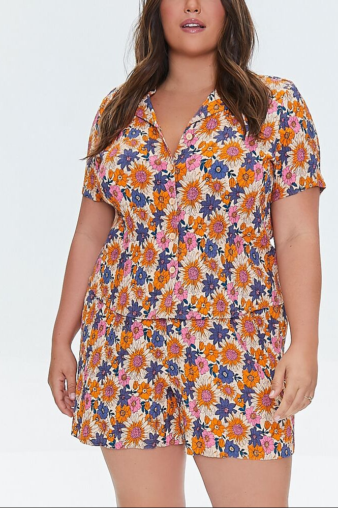  Forever 21 Plus Size Floral Print Shorts - black-multi - Bonton