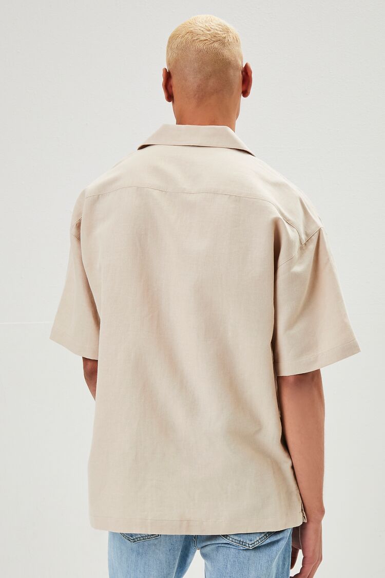  Forever 21 Cuban Collar Linen-Blend Shirt - taupe - Bonton