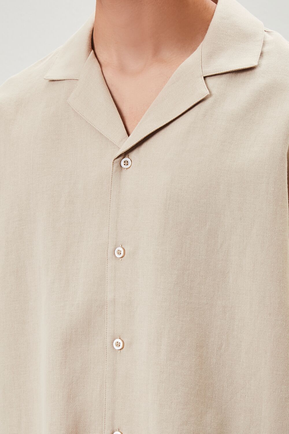  Forever 21 Cuban Collar Linen-Blend Shirt - taupe - Bonton