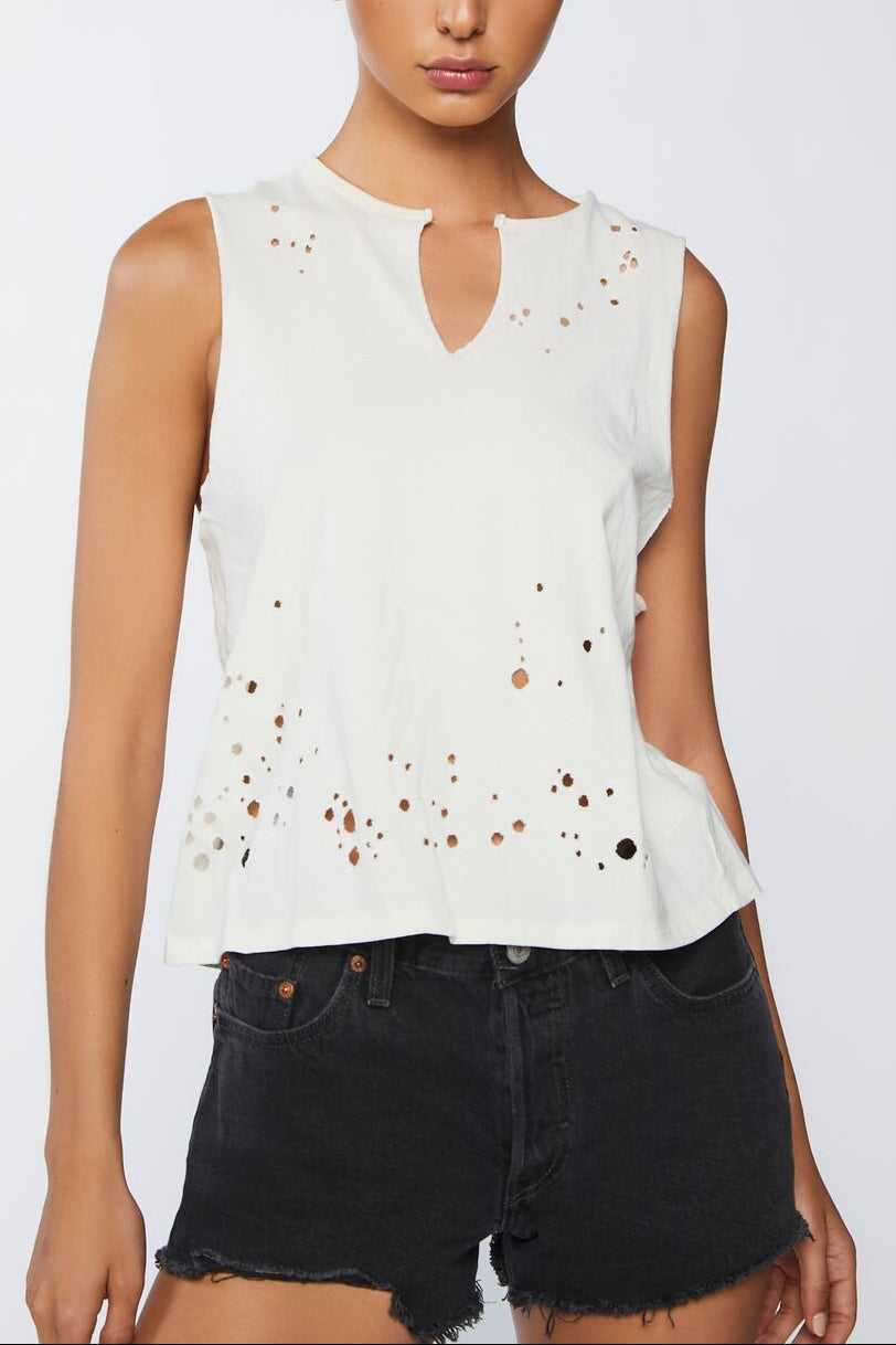  Forever 21 Distressed Muscle Tee - cream - Bonton