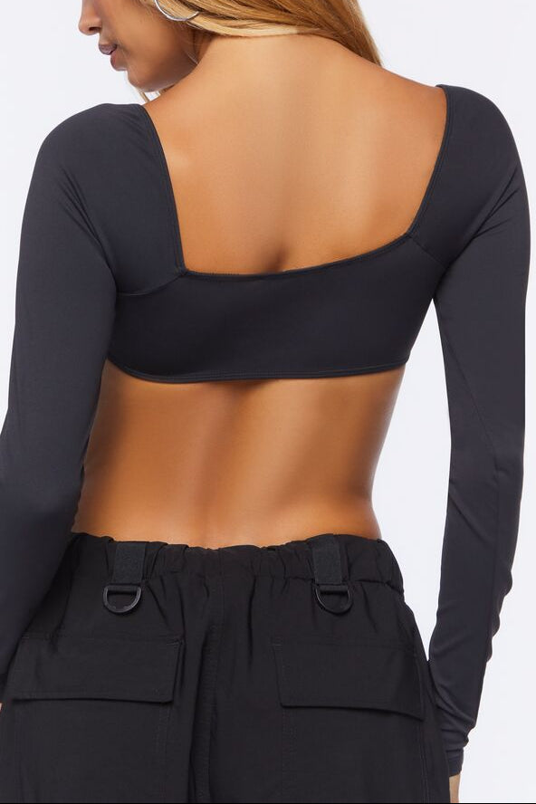  Forever 21 Long-Sleeve Crop Top - black - Bonton