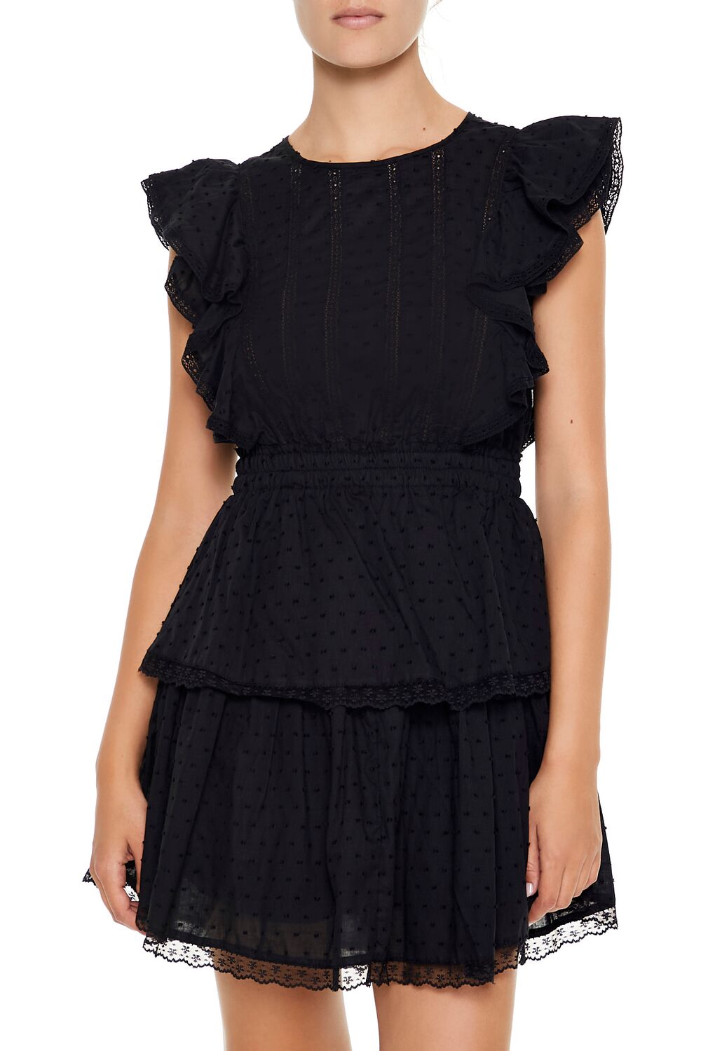  Forever 21 Clip Dot Lace Ruffled Mini Dress - white - Bonton
