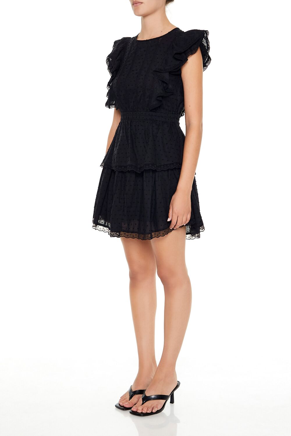  Forever 21 Clip Dot Lace Ruffled Mini Dress - white - Bonton