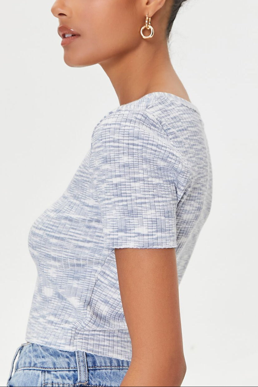  Forever 21 Marled Sweater-Knit Crop Top - blue multi - Bonton