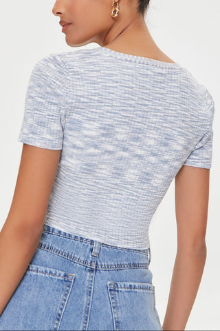 Marled Sweater-Knit Crop Top