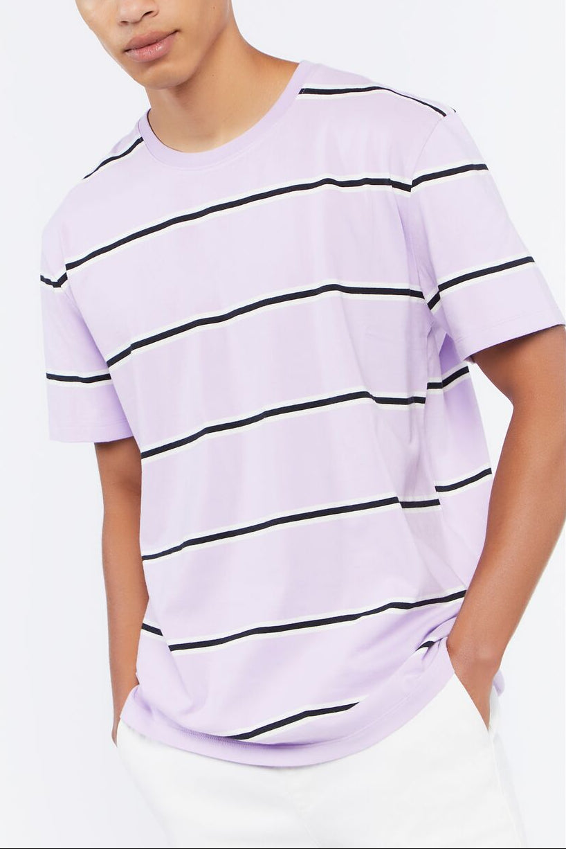  Forever 21 Striped Crew Tee - purple multi - Bonton