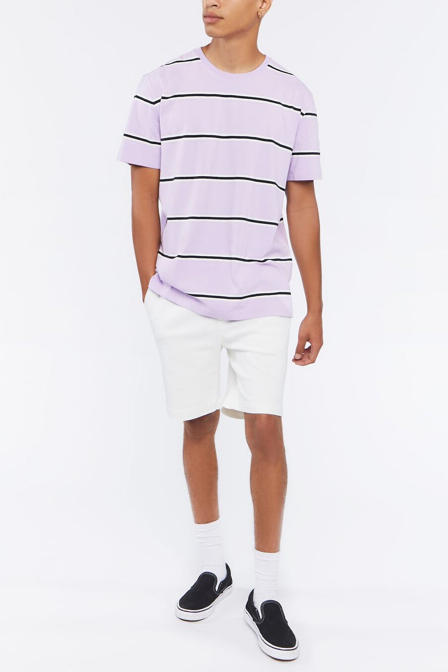  Forever 21 Striped Crew Tee - purple multi - Bonton