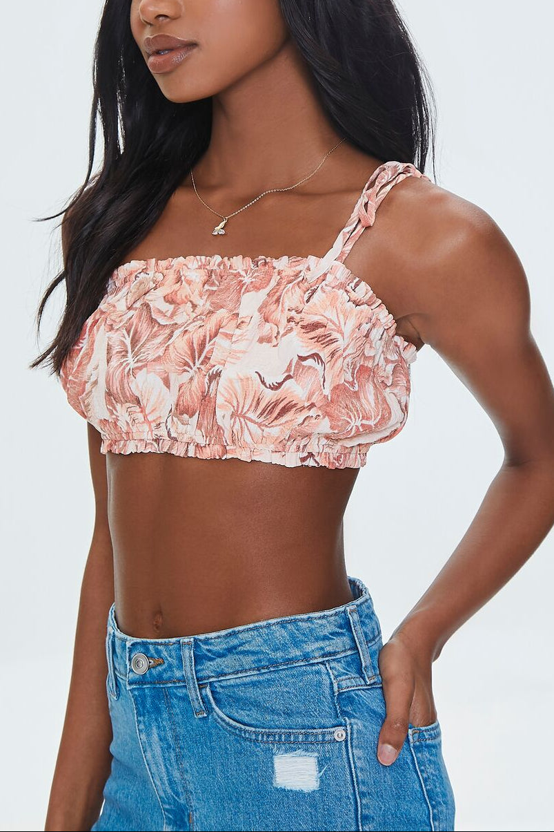  Forever 21 Tropical Leaf Print Cropped Cami - peach  multi - Bonton