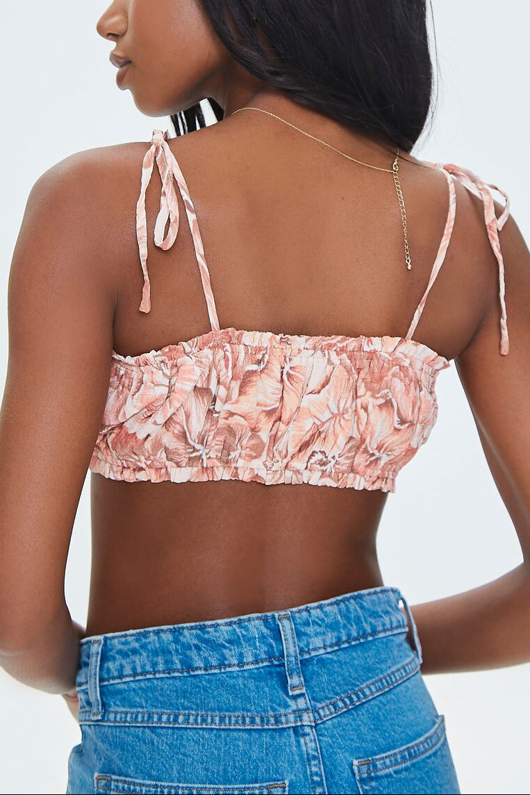  Forever 21 Tropical Leaf Print Cropped Cami - peach  multi - Bonton
