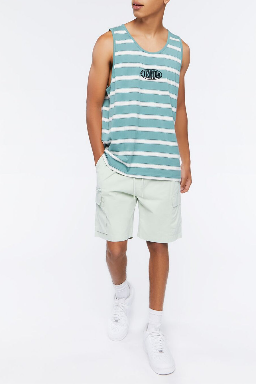  Forever 21 Embroidered Eternal Tank Top - green white - Bonton