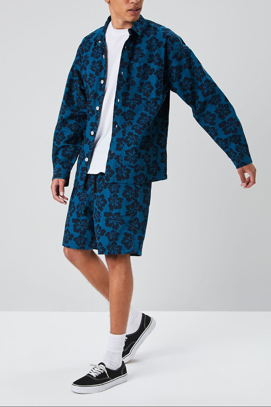  Forever 21 Tropical Floral Print Jacket - blue-black-swatch - Bonton