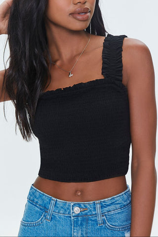 Smocked Ruffled Cropped Tank Top
