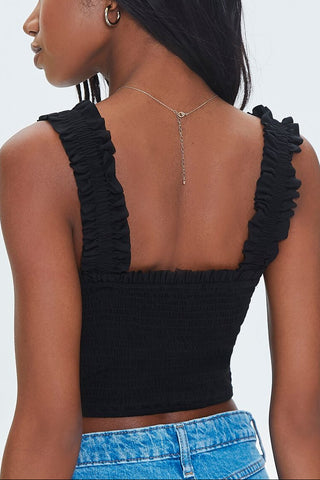 Smocked Ruffled Cropped Tank Top