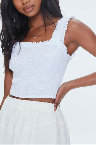 Smocked Ruffled Cropped Tank Top