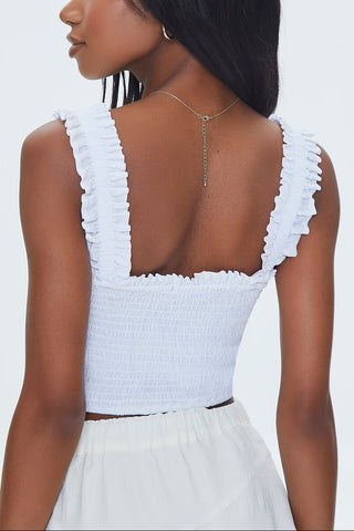 Smocked Ruffled Cropped Tank Top