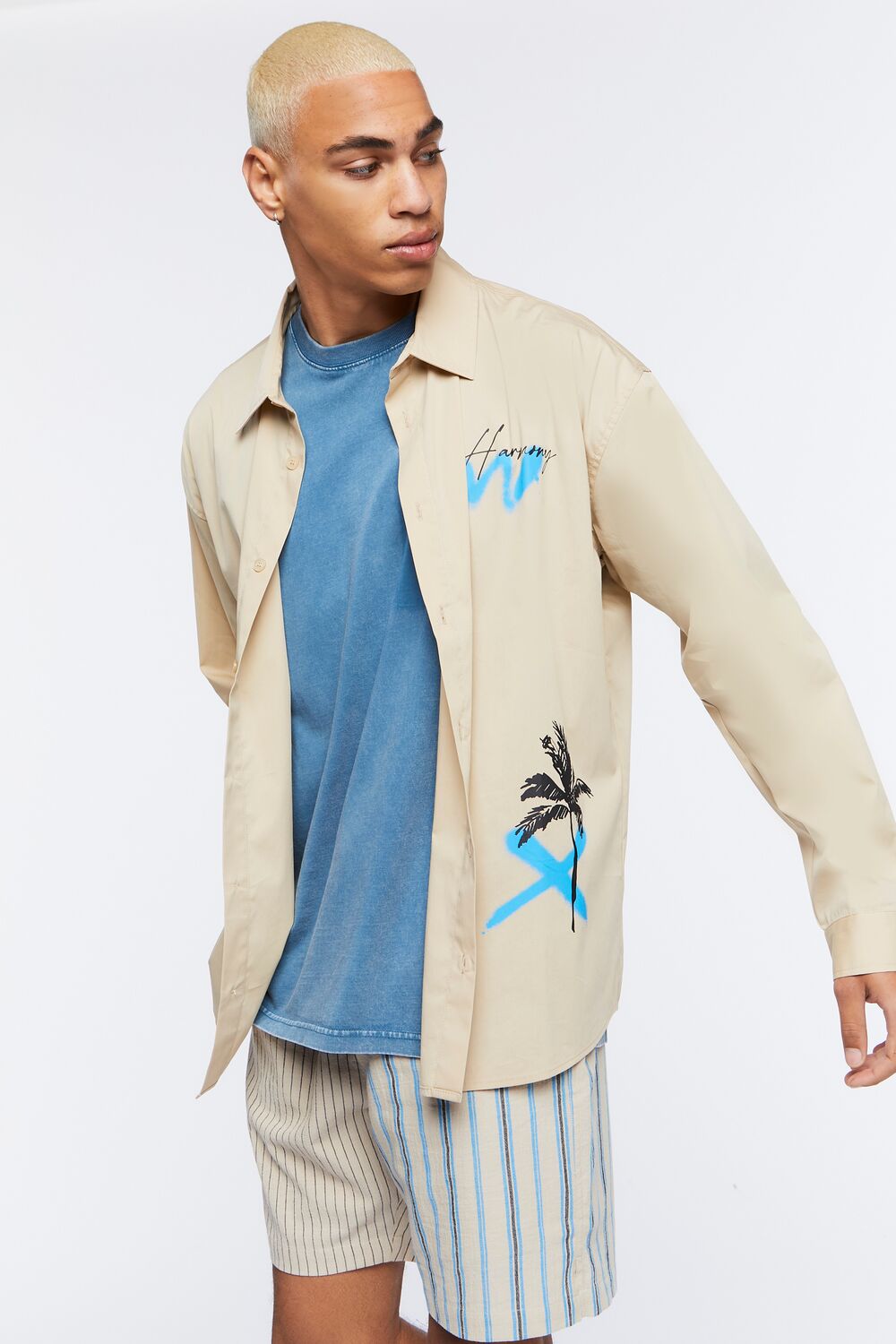  Forever 21 Palm Tree Print Graphic Shirt - taupe multi - Bonton