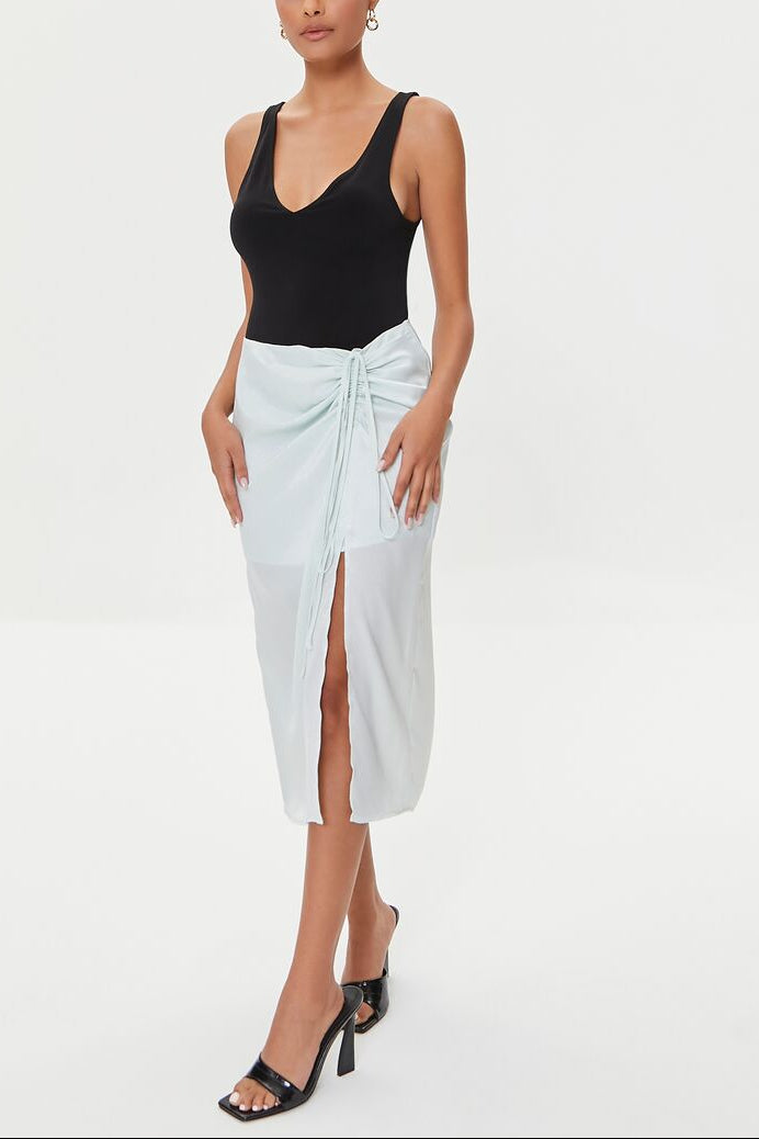  Forever 21 Satin Ruched Drawstring Skirt - mint - Bonton