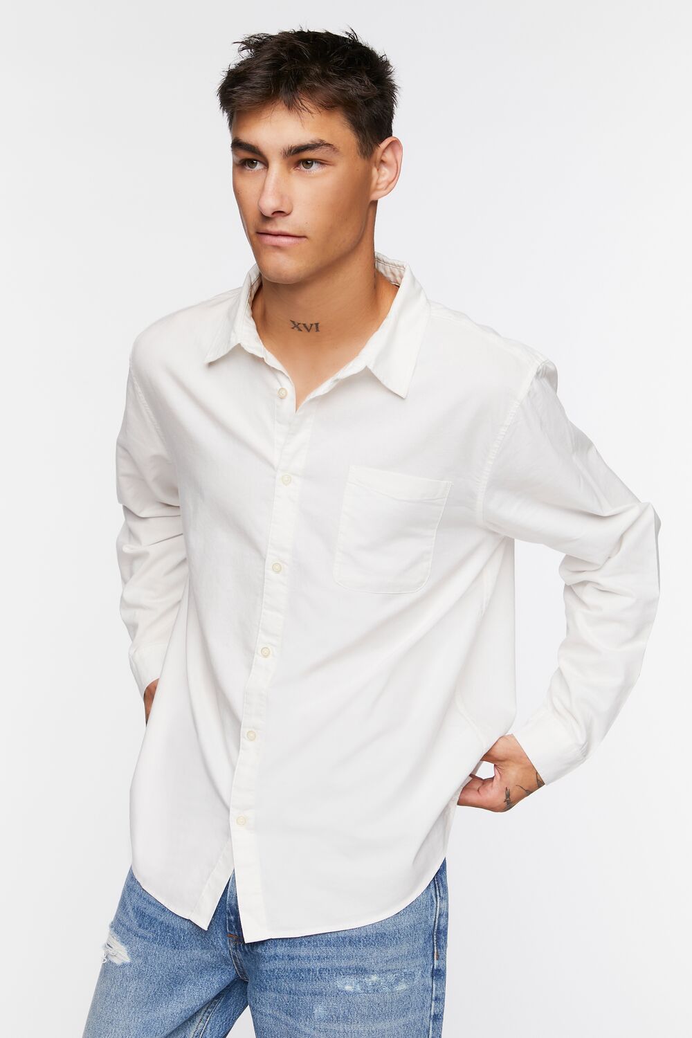  Forever 21 Cotton Button-Up Shirt - white - Bonton