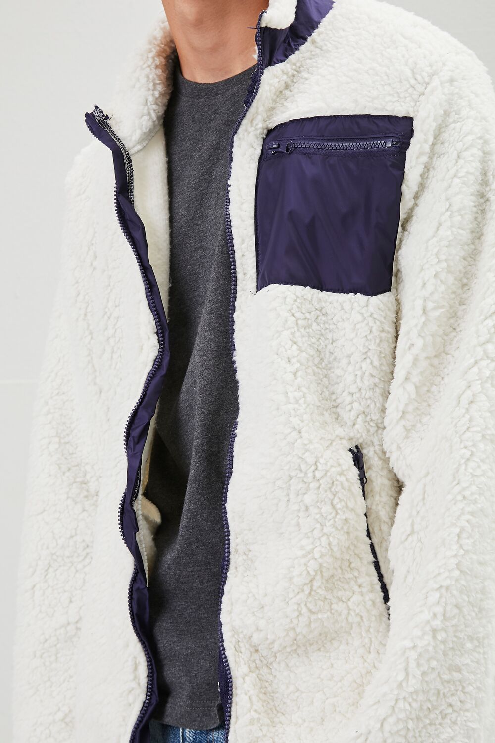  Forever 21 Faux Shearling Zip-Up Jacket - white - Bonton