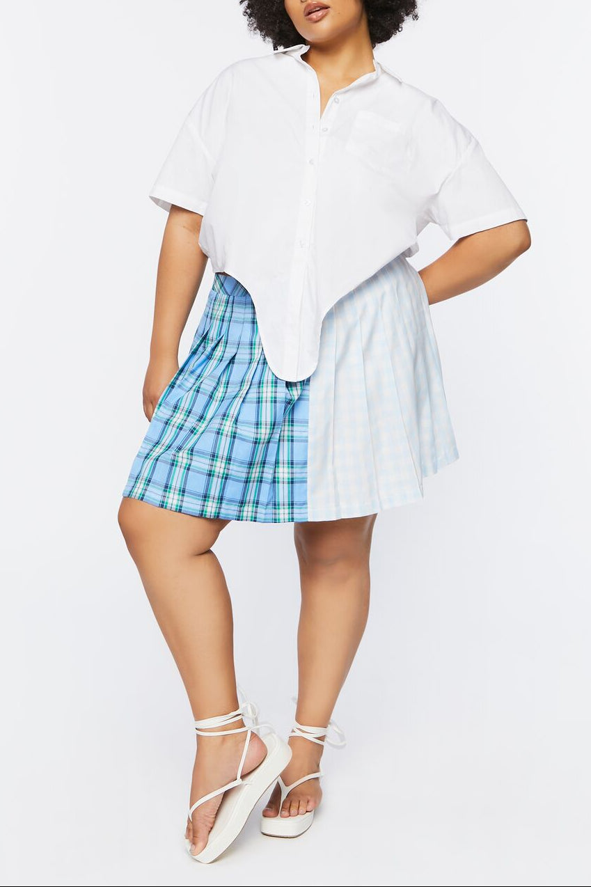 Forever 21 Plus Size Reworked Plaid Mini Skirt - blue-multi - Bonton