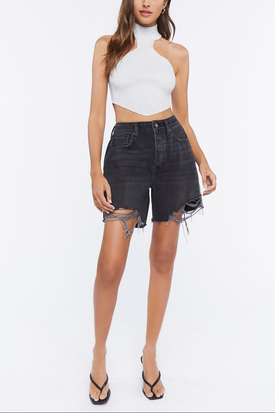  Forever 21 Sweater-Knit Mock Neck Crop Top - grey - Bonton