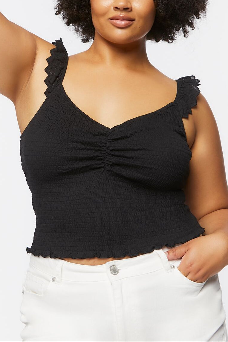  Forever 21 Plus Size Smocked Tank Top - black - Bonton