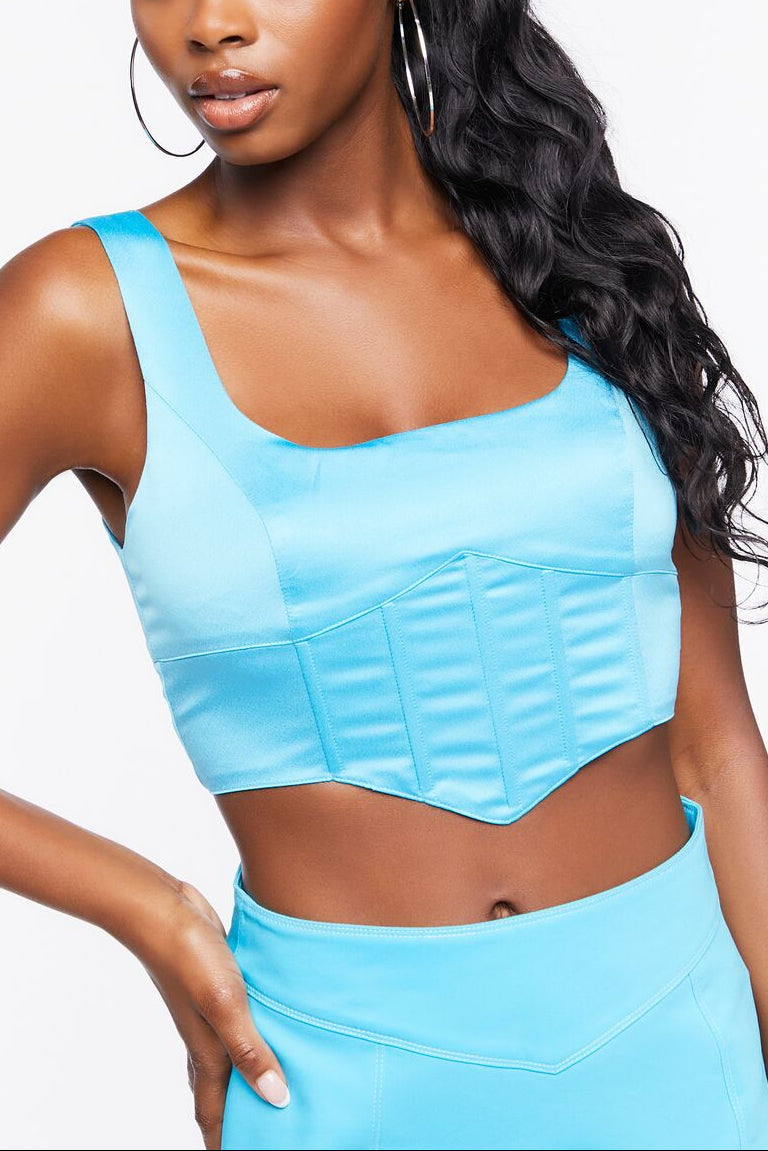  Forever 21 Lace-Back Crop Top - blue - Bonton
