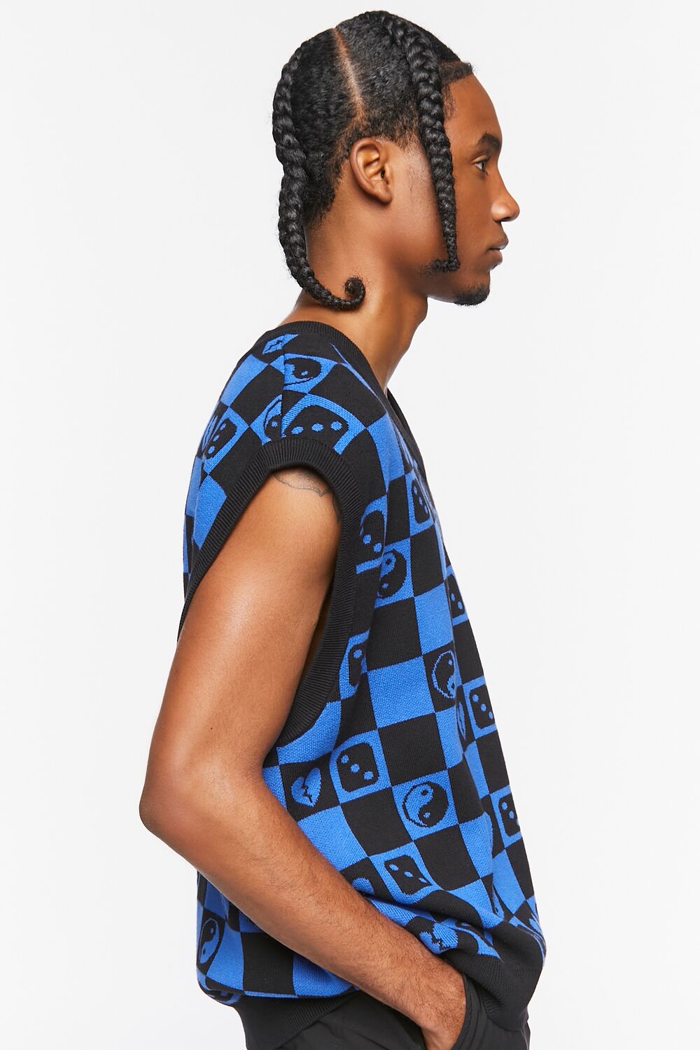  Forever 21 Checkered Yin Yang Sweater Vest - black blue - Bonton