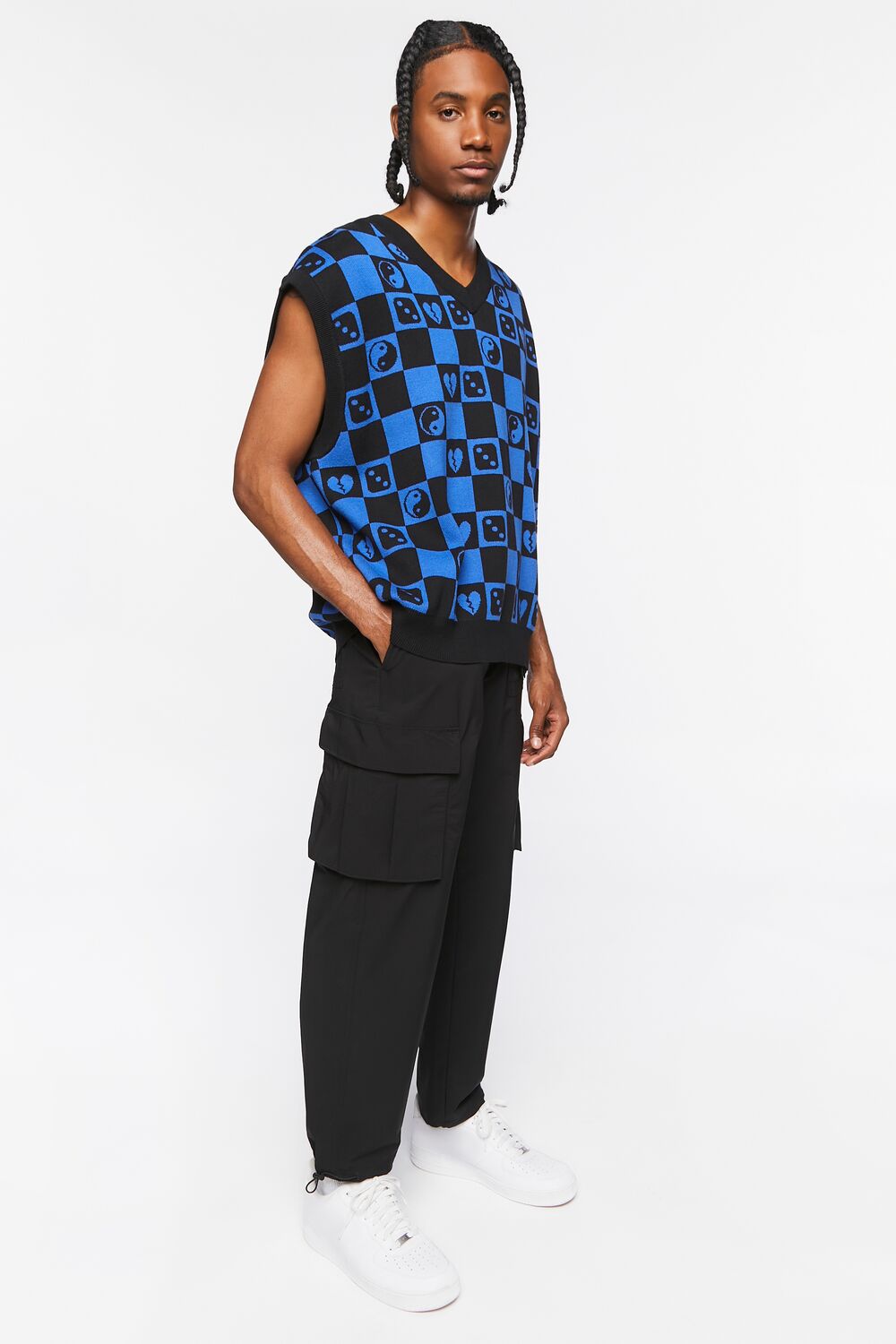  Forever 21 Checkered Yin Yang Sweater Vest - black blue - Bonton