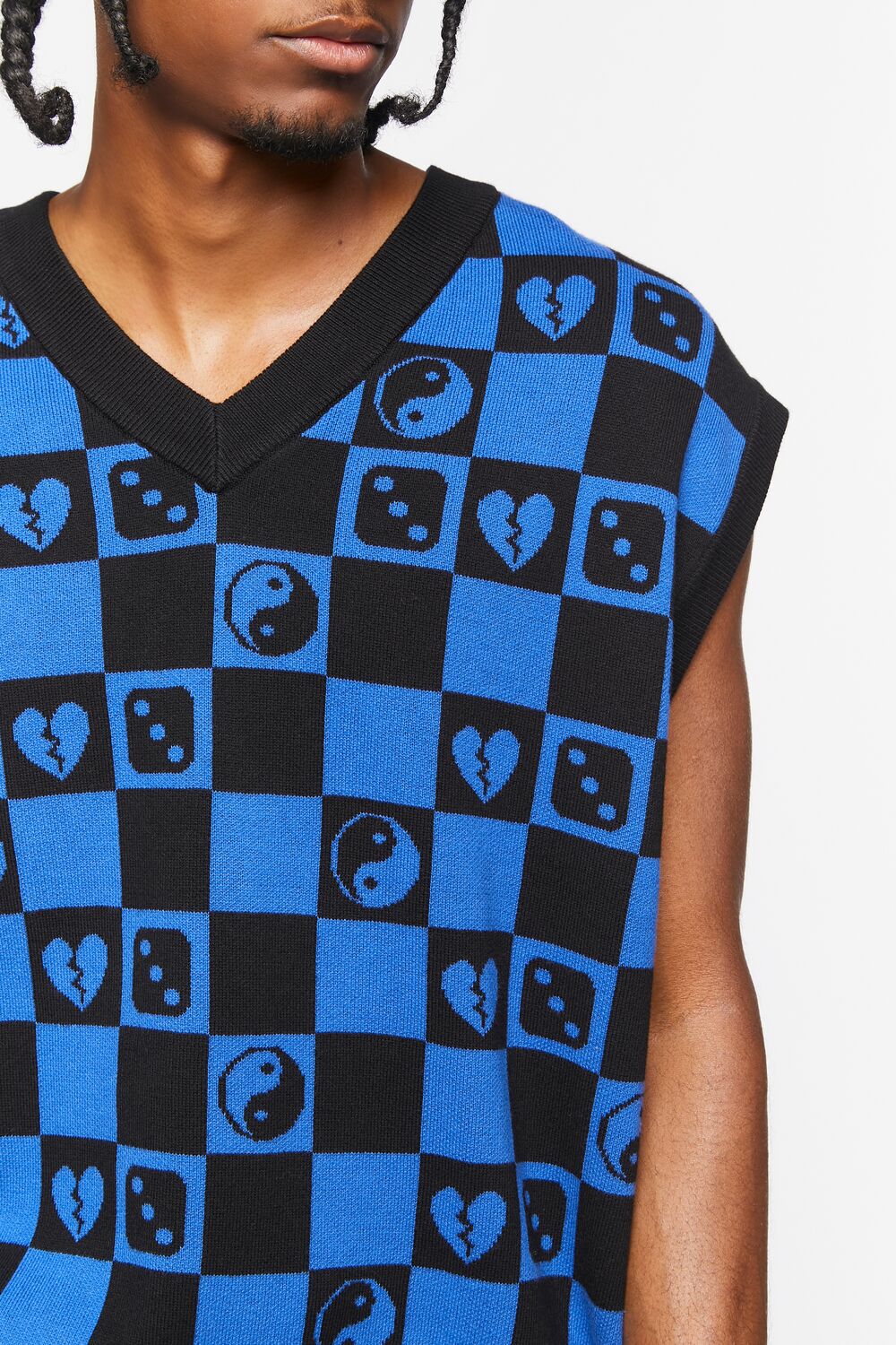  Forever 21 Checkered Yin Yang Sweater Vest - black blue - Bonton