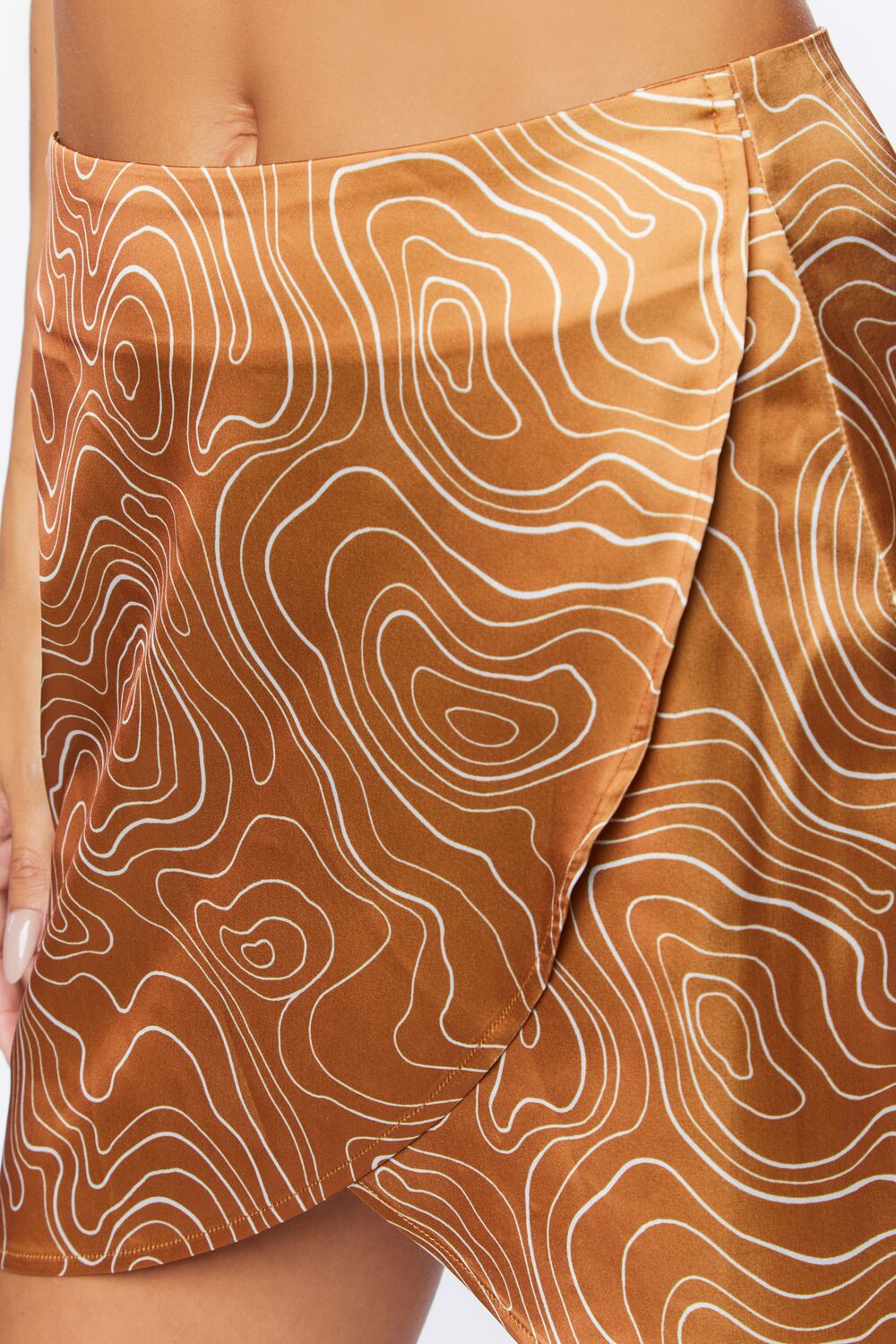  Forever 21 Abstract Print Tulip-Hem Mini Skirt - brown-multi - Bonton