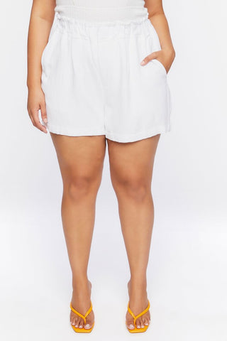 Plus Size Paperbag High-Rise Shorts