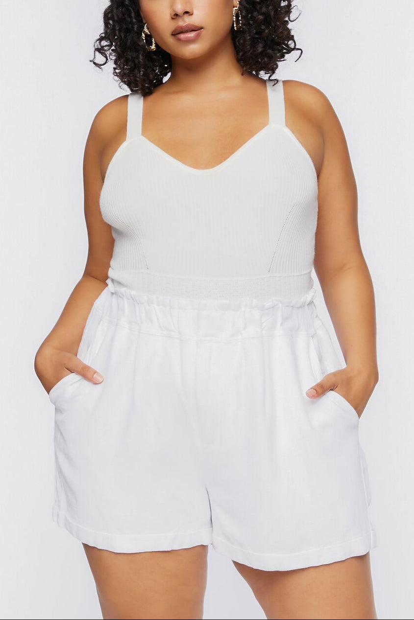  Forever 21 Plus Size Paperbag High-Rise Shorts - white - Bonton