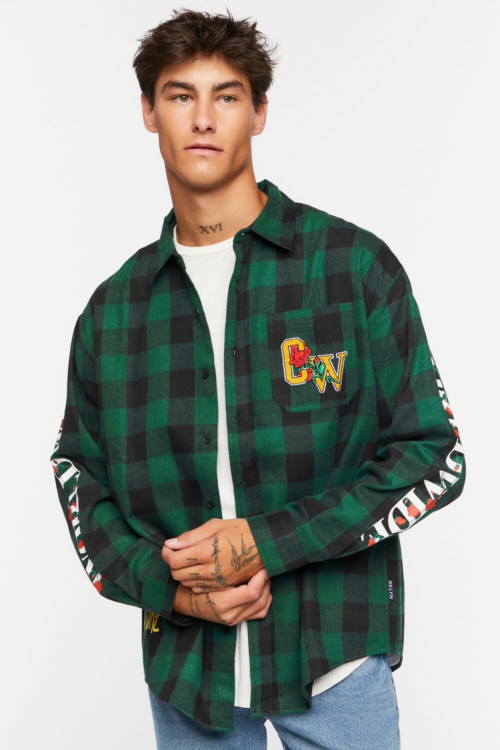  Forever 21 Culture Graphic Plaid Shirt - teal multi - Bonton