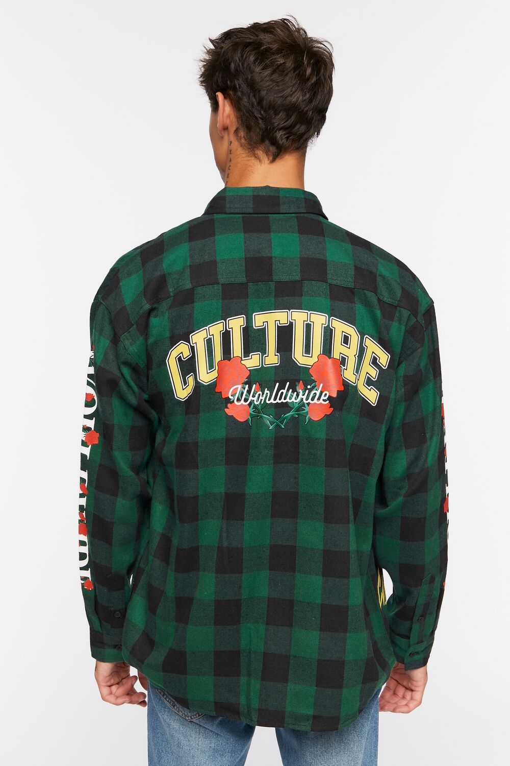  Forever 21 Culture Graphic Plaid Shirt - teal multi - Bonton