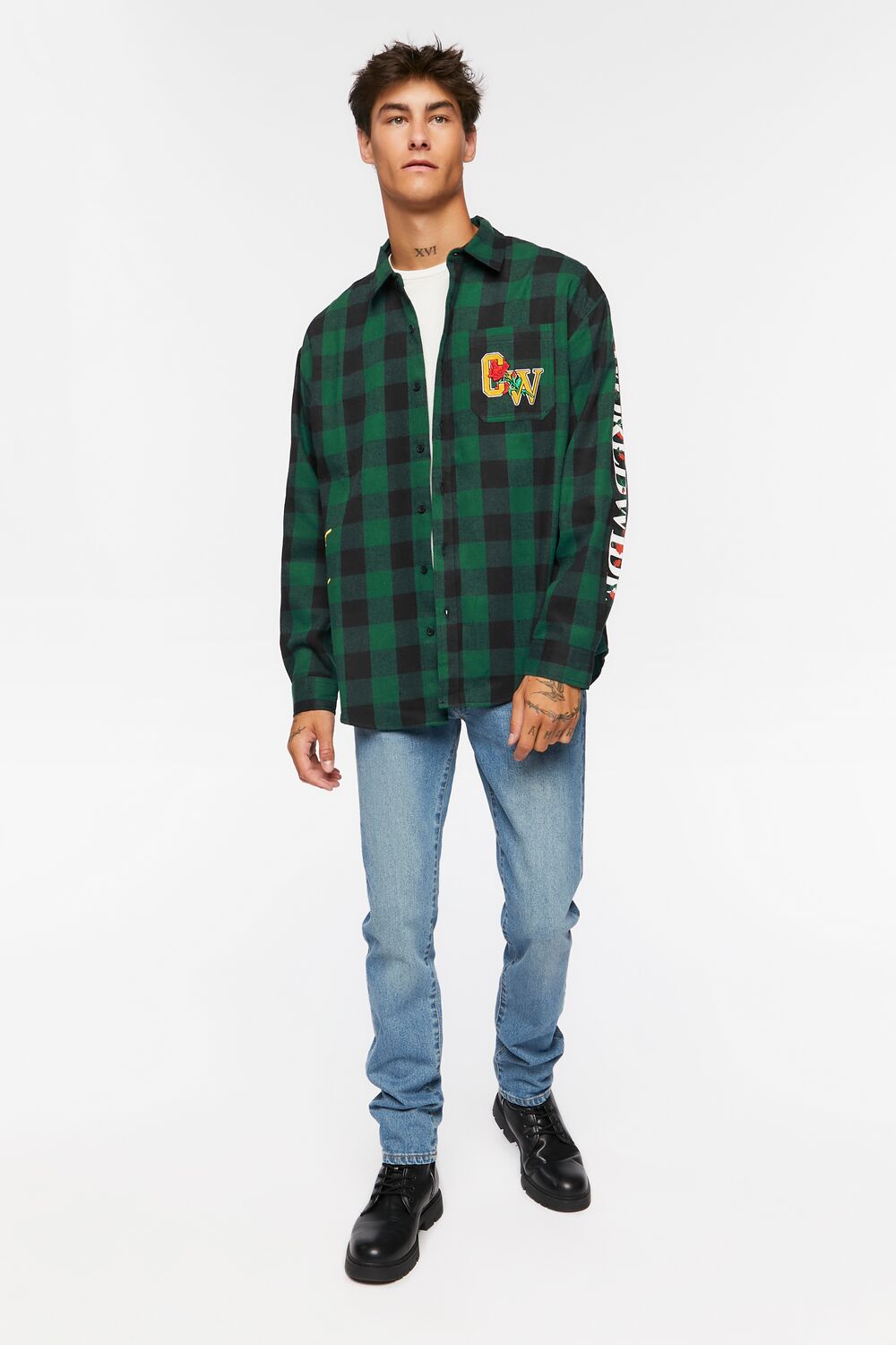  Forever 21 Culture Graphic Plaid Shirt - teal multi - Bonton
