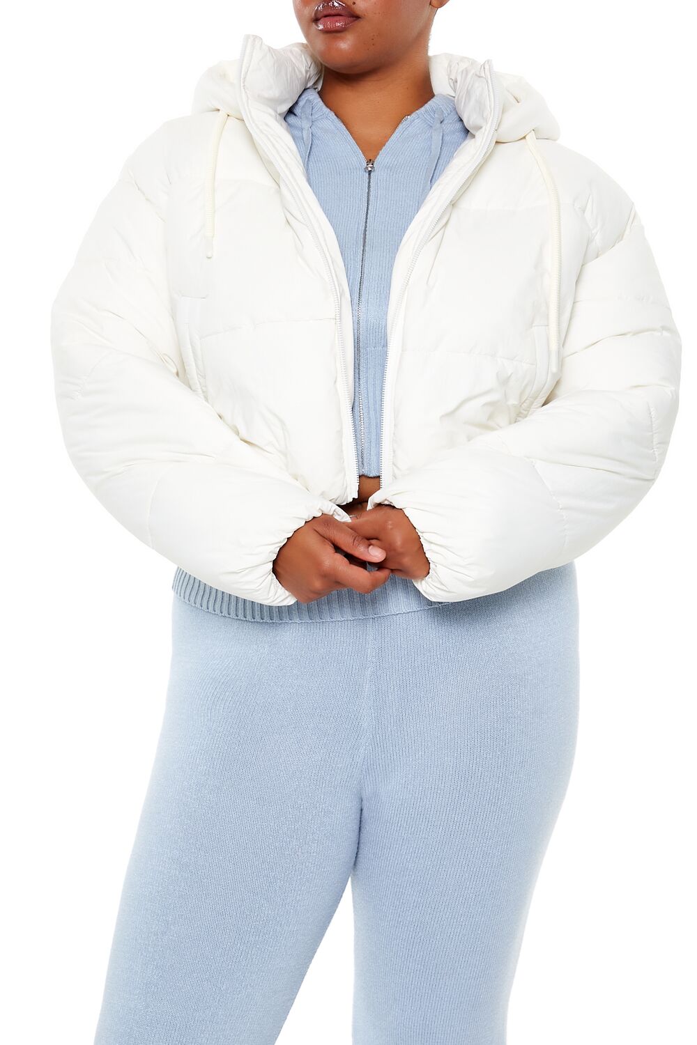  Forever 21 Plus Size Hooded Puffer Jacket - white - Bonton