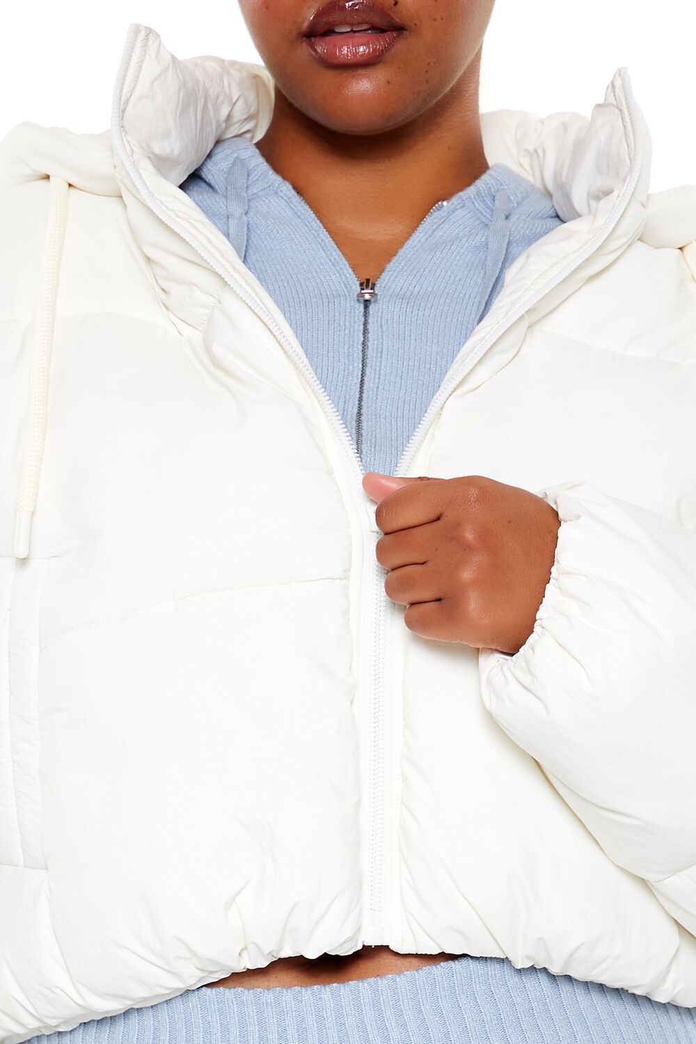  Forever 21 Plus Size Hooded Puffer Jacket - white - Bonton
