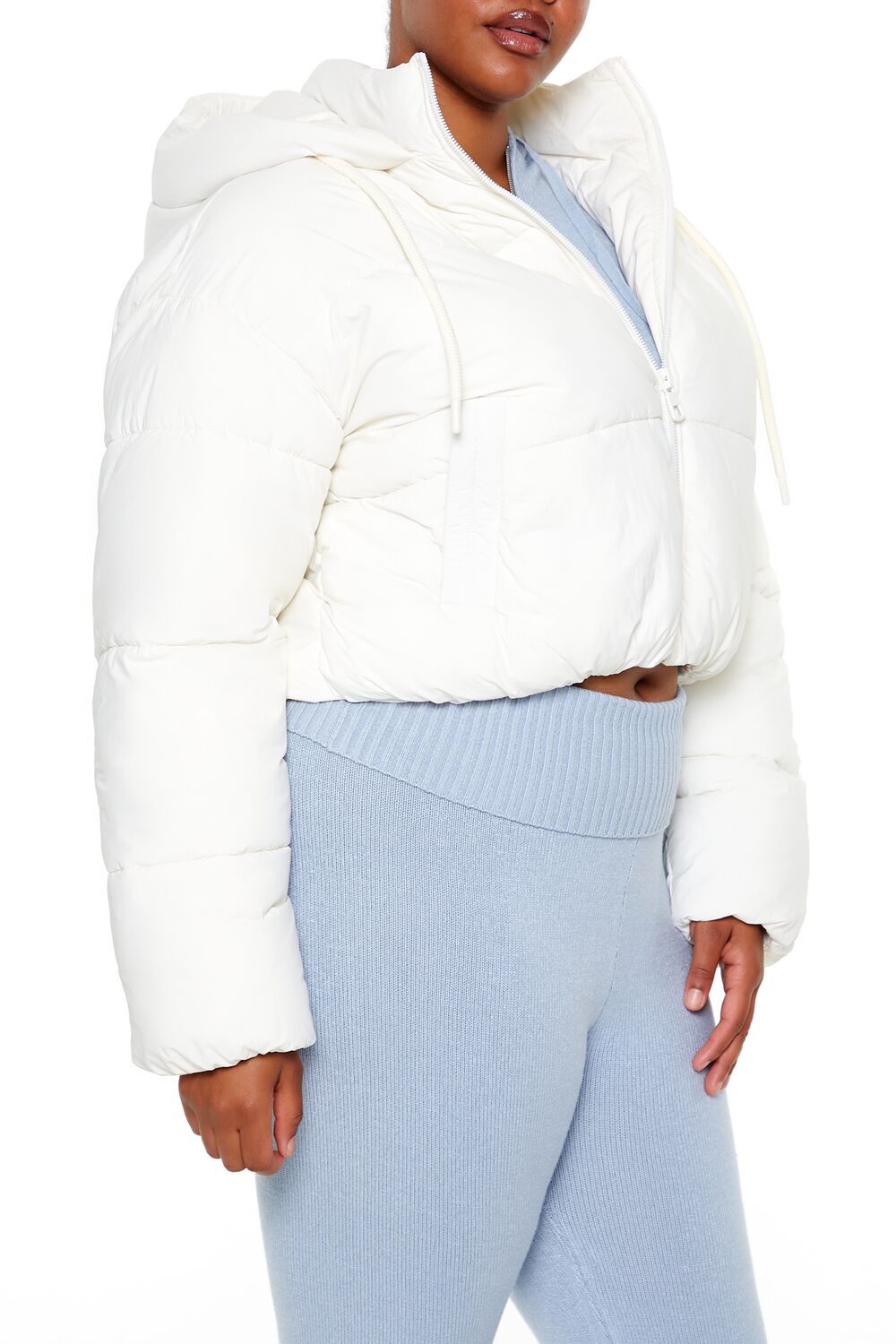  Forever 21 Plus Size Hooded Puffer Jacket - white - Bonton