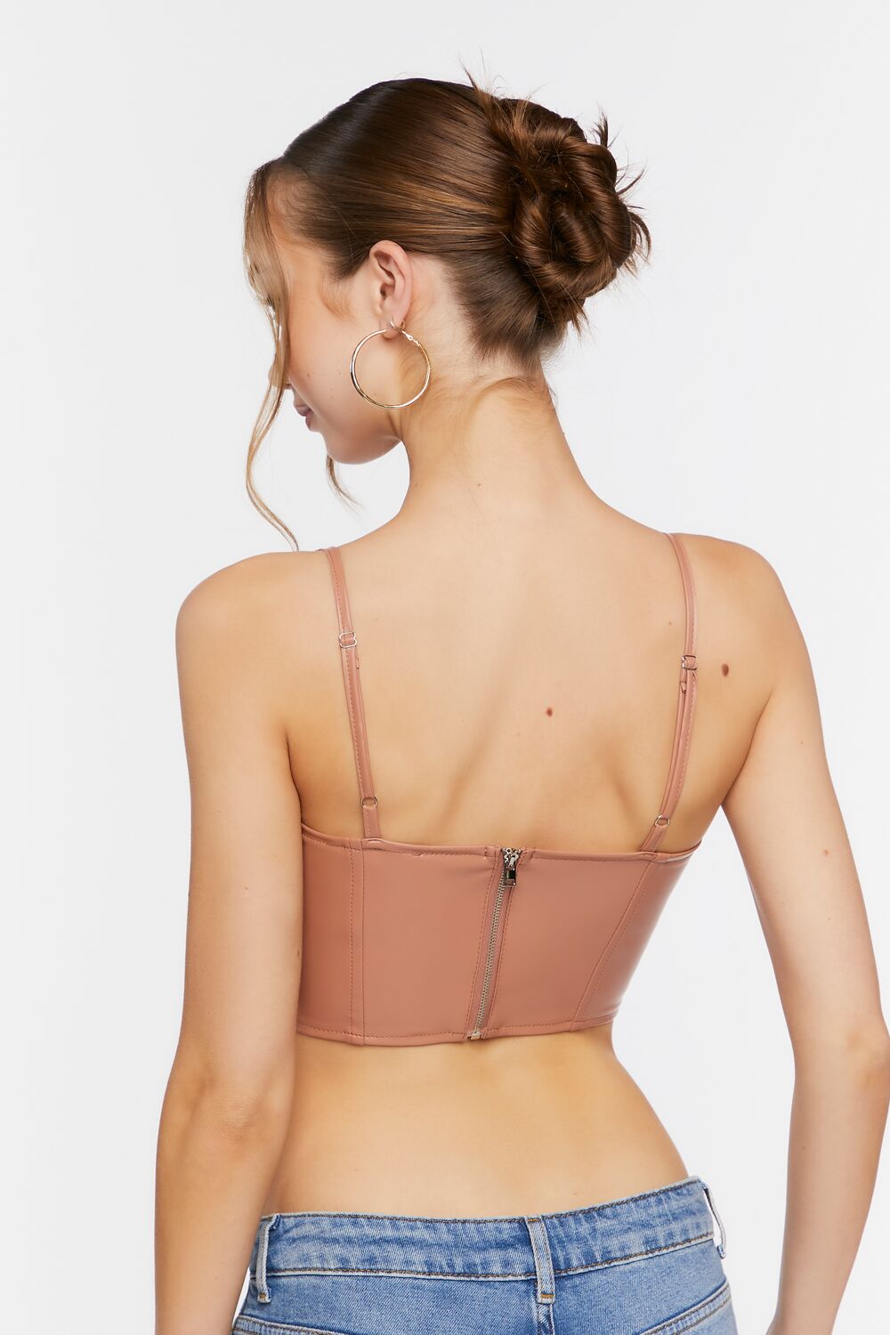  Forever 21 Faux Leather Cutout Bustier Top - cocoa - Bonton