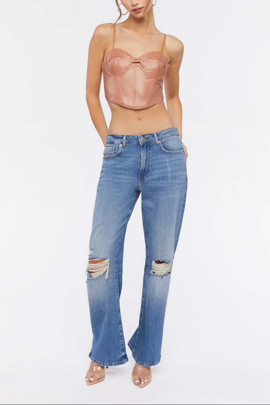  Forever 21 Faux Leather Cutout Bustier Top - cocoa - Bonton