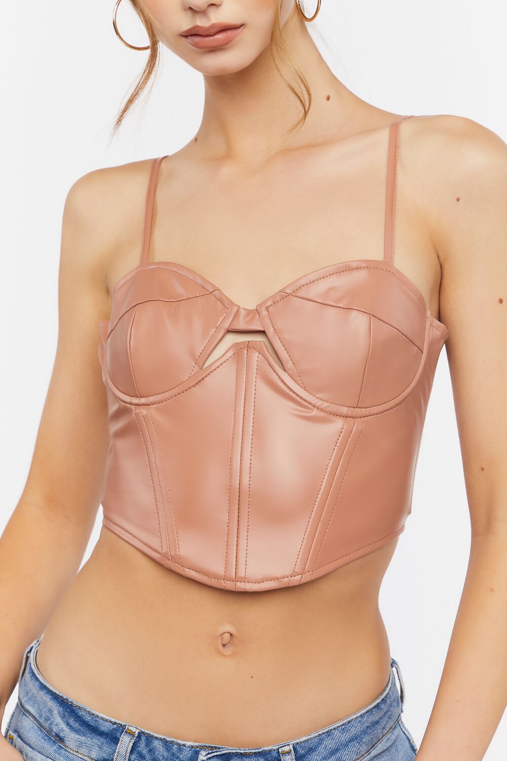  Forever 21 Faux Leather Cutout Bustier Top - cocoa - Bonton
