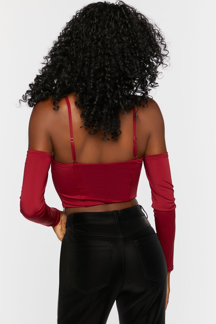  Forever 21 Bustier Open-Shoulder Crop Top - burgundy - Bonton