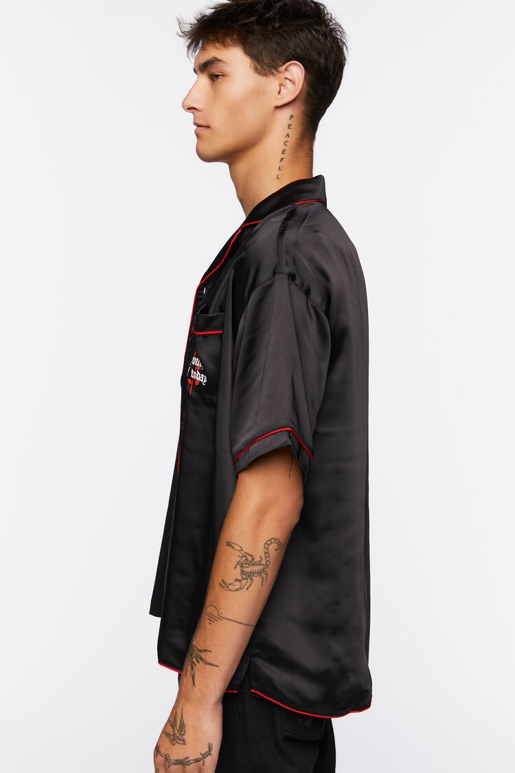  Forever 21 Youth of Today Graphic Satin Shirt - black red - Bonton