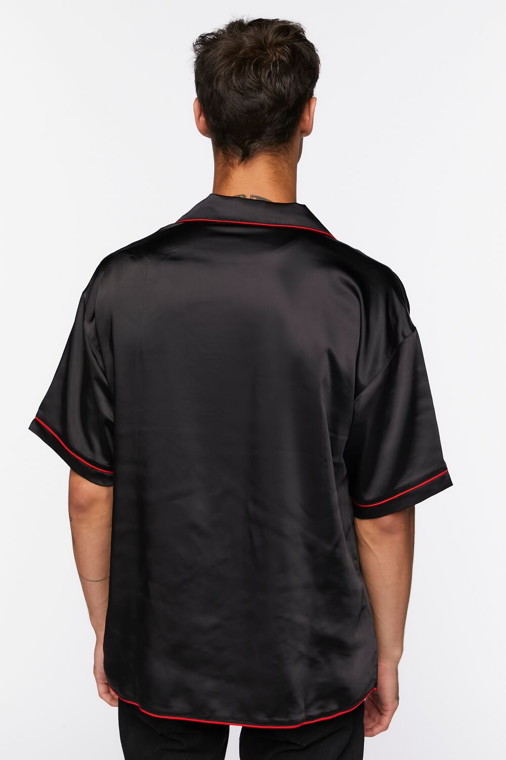  Forever 21 Youth of Today Graphic Satin Shirt - black red - Bonton
