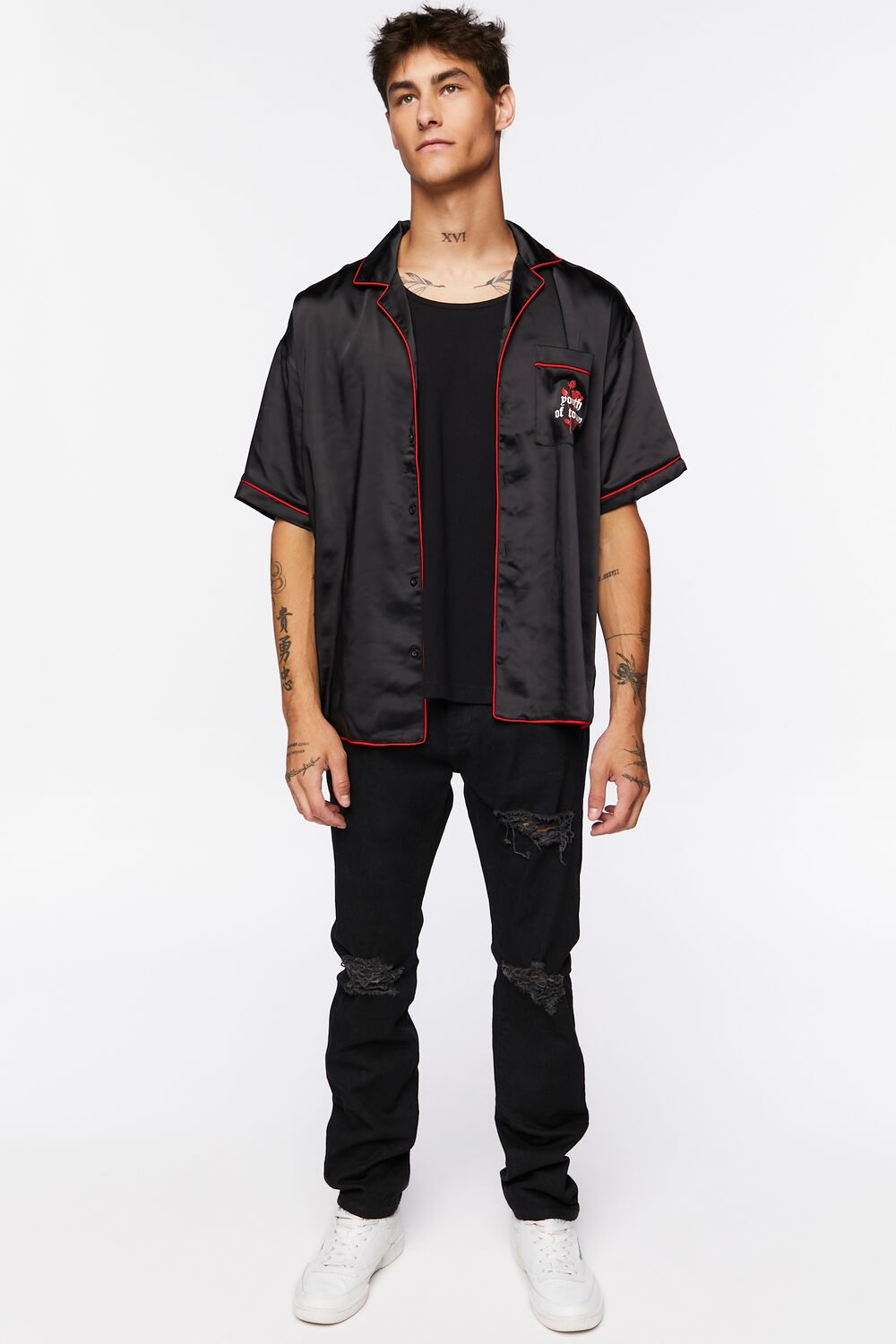  Forever 21 Youth of Today Graphic Satin Shirt - black red - Bonton