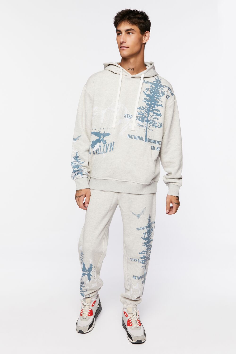  Forever 21 Nature Graphic Hoodie - heather grey blue - Bonton